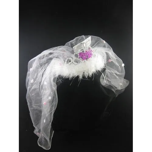 Couples GasworksOMG Flashing BridetoBe Tiara With a White Fur Veil