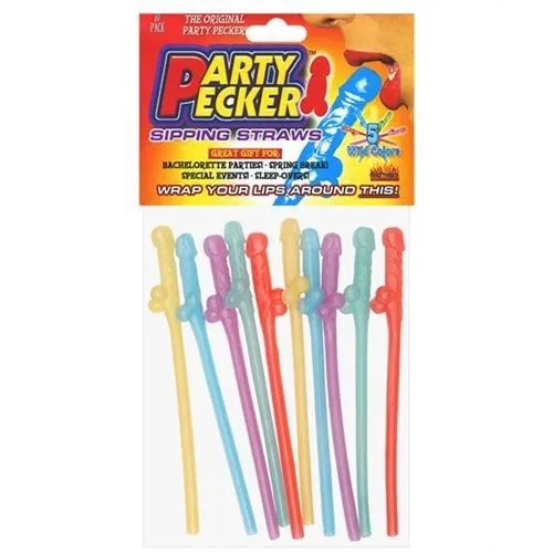 Hott Products Vibrators Party Pecker Sipping Straws 10 Pc Bag 5 Assorted Colors