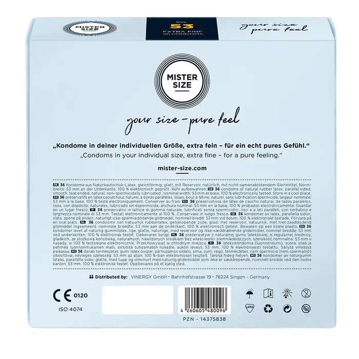 Mister Size Male Sex Toys | Mister Size 53mm Your Size Pure Feel Condoms 36 Pack