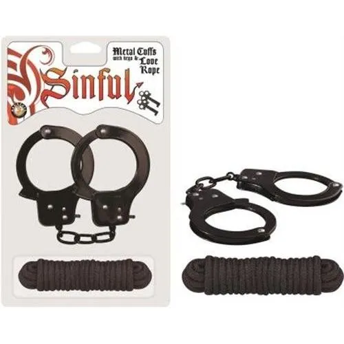 Sinful Metal Cuffs With Keys Love Rope Black Nasstoys Couples